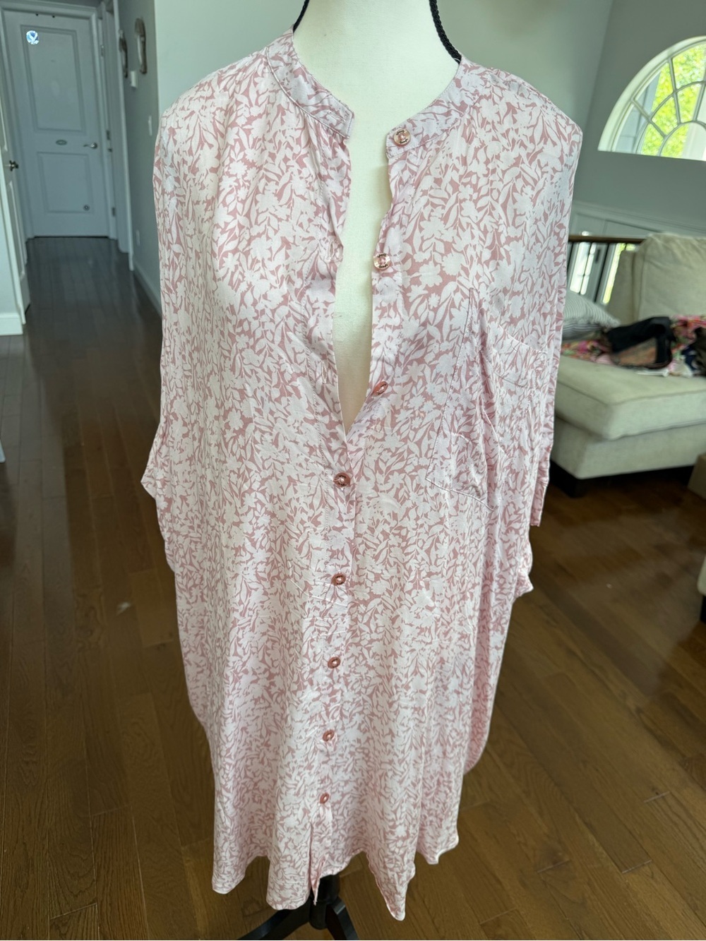 Splendid Soft Oversized Pink White Floral Button-Up Shirt Dress s/m BNWT $68